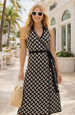NWT Diane Von Furstenberg Target Wrap Dress Black Geometric Midi Belted Sz XXS