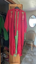 Red Japanese Kimono Robe Embroidered Pagoda Floral Design Made in Japan