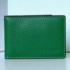 Coach Compact Billfold ID Wallet Mens Kelly Green Slim Leather Bifold CM167