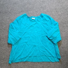 Habitat Top Womens Size 1X Blue 3/4 Sleeve Round Neck Boxy Lagenlook Casual