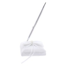 Wedding Guest Book Pen with Metal Holder and Elegant Bow for Reception Sign in