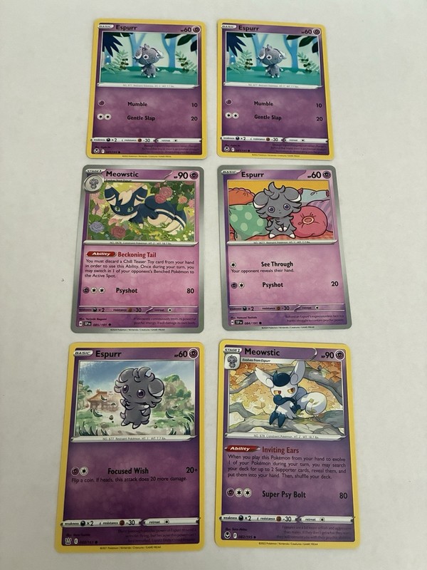 Lot Of 6 Espurr And Meowstic Pokemon Cards