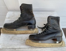 Vintage Canadian Flyer,Silver Blazer 9 1/3 Leather Black Figure Skates PR