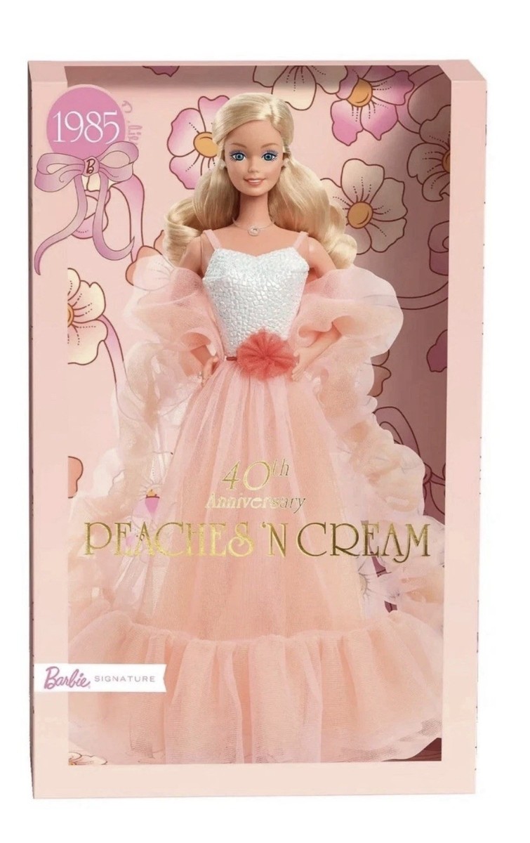 holiday barbie peach dress Signature Peaches 'n Cream Doll Blonde Hair 2025 40th IN STOCK LINDSEY BROWN  DESIGNER RESORTWEAR