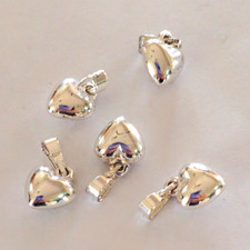 Silver Tone Metal Heart Charm Pendant Lot of 5 w/ Bails for Jewelry Making