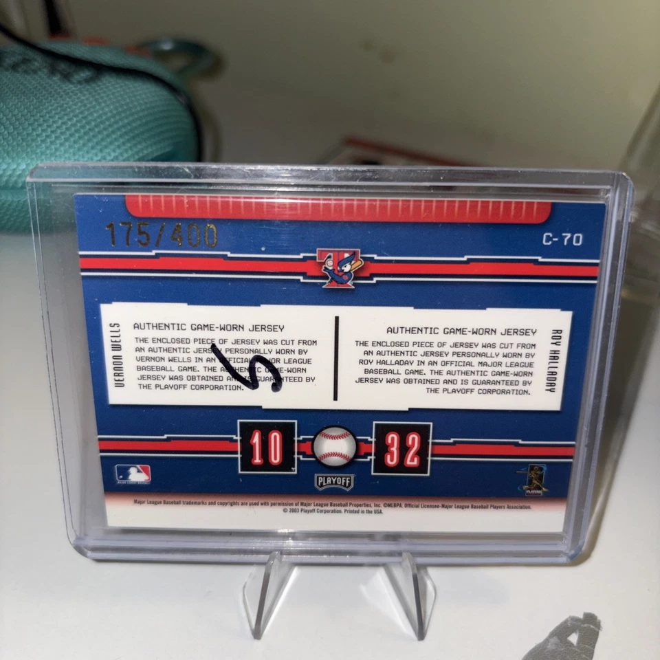 Camiseta deportiva Playoff Prestige 2003 auténtica usada en juegos Connections Wells And Halladay Foto 3 de 4