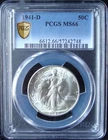 1941-D Walking Liberty Silver Half Dollar - PCGS MS 66 - Gold Shield