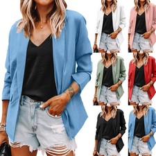 Womens Longline Blazer Suit Slim Ladies Coat Formal Jackets Slim Plus Size S-5XL