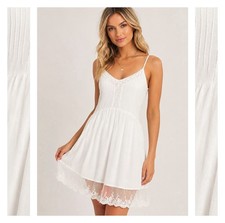 Forever 21 White Boho Lace Trim Cami Dress Sleeveless Babydoll Mini Dress Medium
