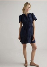 Quince 100% Organic Cotton Poplin Tiered Mini Dress Navy Blue Small