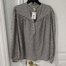 ZARA Womens L Beige Blue Geometric Viscose Wo...