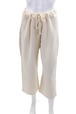 Splendid Womens Cotton Drawstring Mid-Rise Cropped Wide-Leg Pants Beige Size M