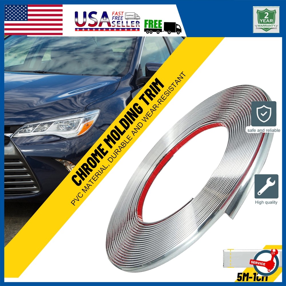 1CM Chrome Molding Trim Strip PVC Car Styling Decoration Tape Adhesive US SOCK K