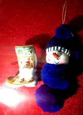 6" Purple Snowman-Ceramic Head-Glitter-LKN-Christmas Tree Ornament German Boot!