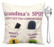Grandma Gifts, 2-Pocket Grandma s Spot Throw Pillow Covers 18x18 Inch Engra...