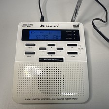 Midland WR-120 Weather Alert Radio White With Cord Powers On