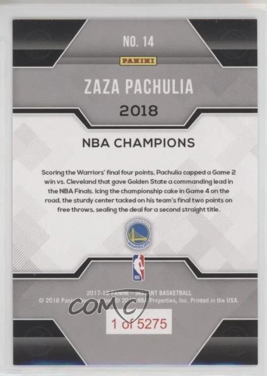 2017-18 Panini Instant NBA Champions /5275 Zaza Pachulia #14 - Image 2 of 2