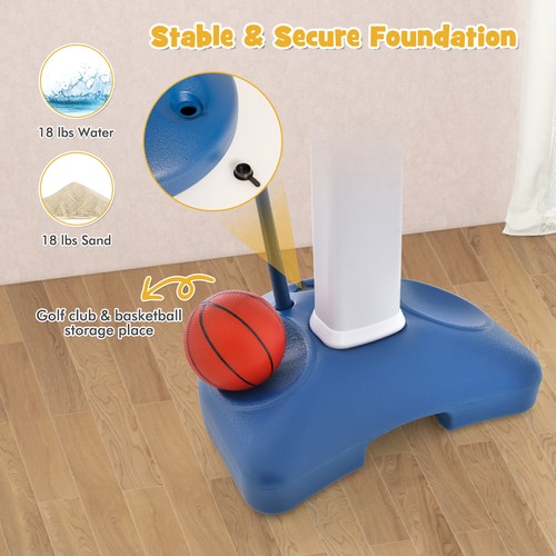 4-In-1 Kids Adjustable Basketball Hoop Goal Toy W/Ring Toss Sticky Ball Golf Set - 第 5/10 張圖片