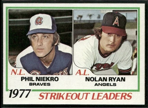 1978 Topps Strikeout Leaders Nolan Ryan / Phil Niekro Card #206 ~ NM-MT ~