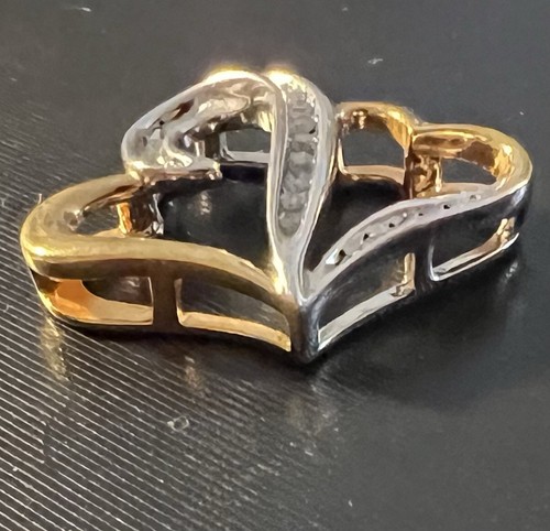 Double Heart Sterling Silver And Goldplating Heart With 20 clear stones - Picture 2 of 7