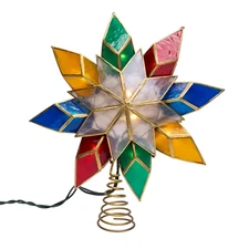 Kurt S. Adler Christmas Tree Topper, Multi-color Capiz Star with Lights, 9.3in
