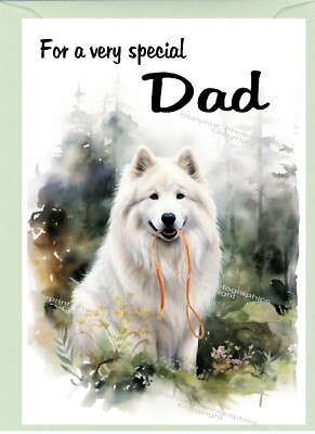 Samojede Hund leere Karte (6'' x4'') für Papa ideal Vatertag, Geburtstag usw.