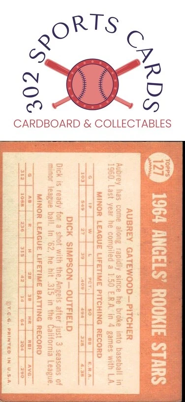 1964 Topps #127 Angels 1964 Rookie Stars (Aubrey Gatewood / Dick Simpson) - Image 2 of 2
