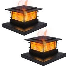 Dynaming 2 Pack Solar Flame Post Lights Outdoor Solar Powered Fence Post Cap ...
