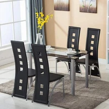 Elegant 5 PCS Glass Dining Table Set 4 Faux Leather Chairs Dining Furniture Set