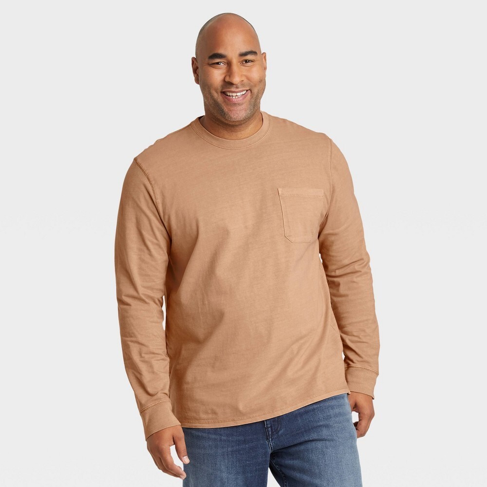 Goodfellow Men's Big & Tall Long Sleeve Garment Dyed Pocket T-Shirt, Size 2XB