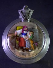 Antique Biedermeier glass jug / beer mug - porcelain picture ABC Sagittarius (No. 11)