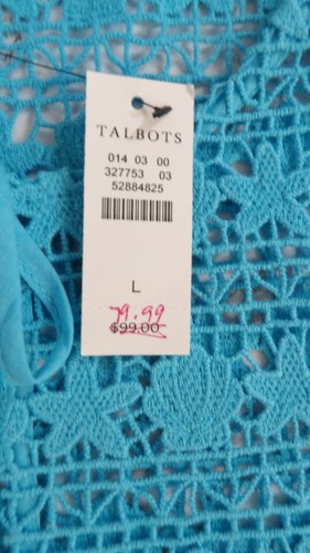 New Talbots Crochet Overlay Shift Dress Tassel Aqua Blue Beach Swim Cover Large - Picture 15 of 16