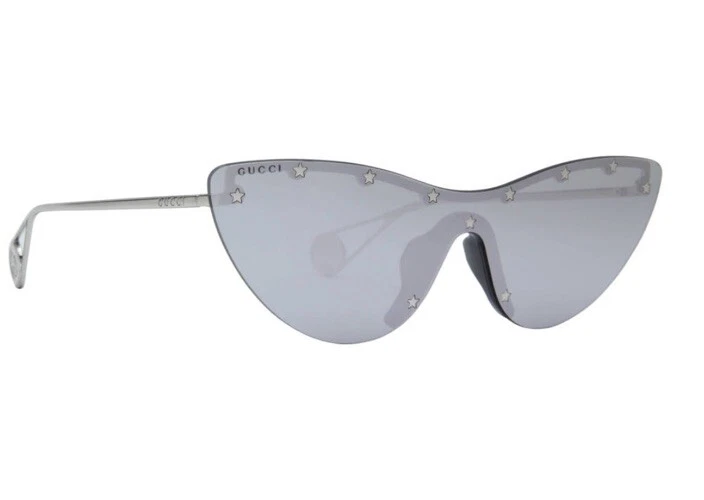 Auth  GUCCI GG0666S Silver  RIMLESS  STAR STUDDED CAT-EYE SHIELD Sunglasses