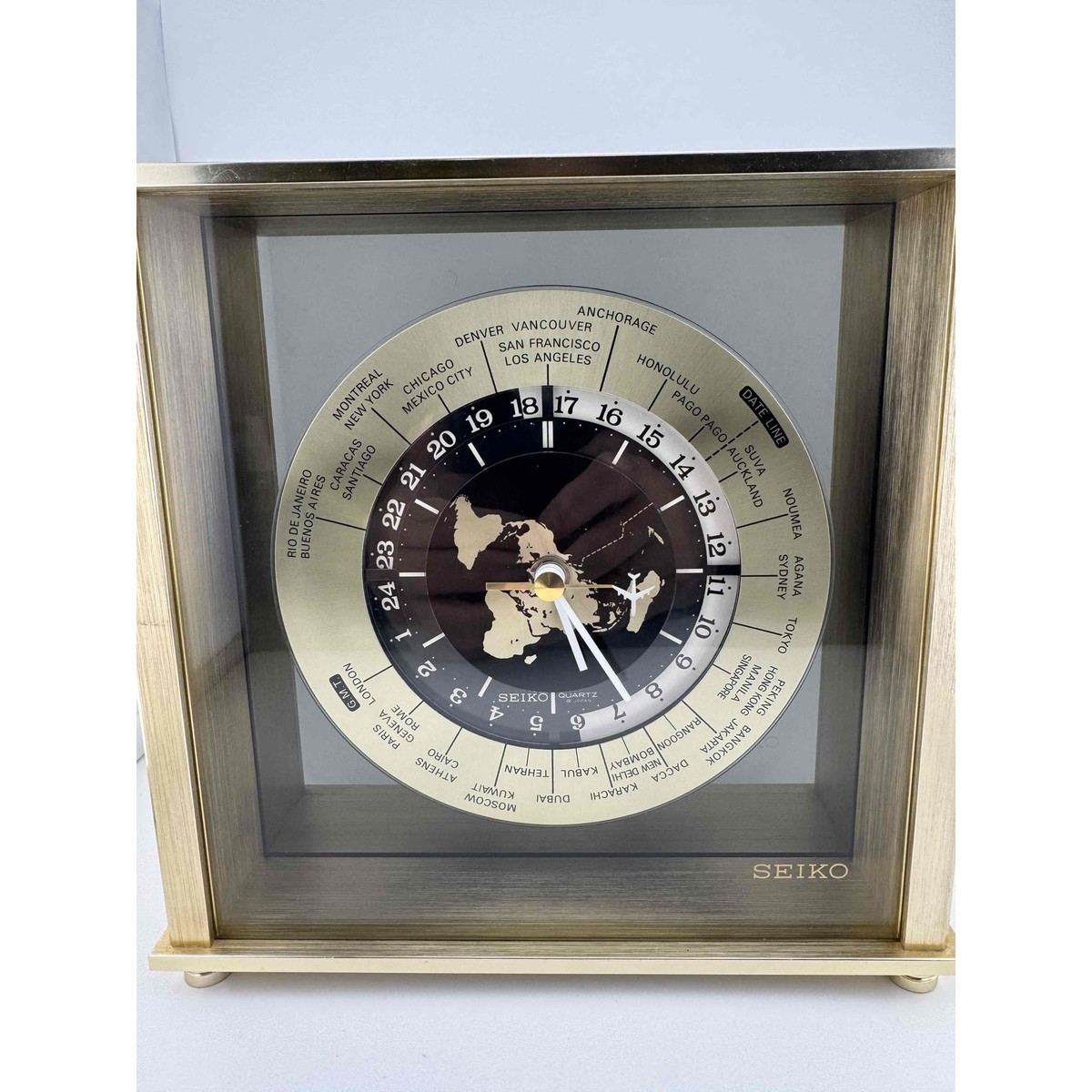 Seiko World Clock 22005G Gold Quartz Movement Brass Frame Desktop