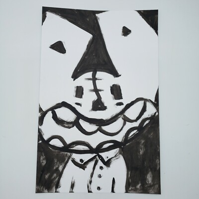 Black and White Original Rusty Cat Art Painting on Paper by NYC Graffiti Artist