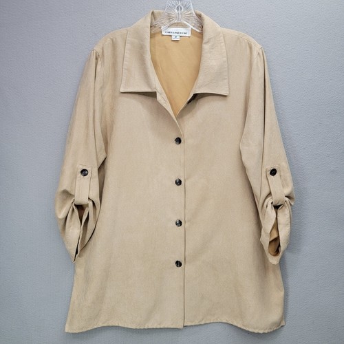 CAROLINE ROSE SUEDE BUTTON SHIRT, SIZE M