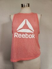Reebok Womens Sleeveless Coral Athletic Top Logo Front Cut Out in Back Size M