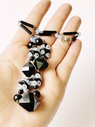 Art Deco Necklace Black Faceted Blue Czech Wire Jewellery T4 - Bild 6 von 10