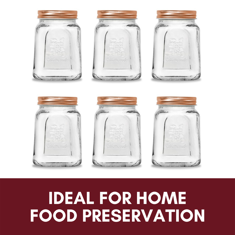 6 x VINTAGE GLASS JAR ROSE GOLD LID 475mL Kitchen Canister Food Storage