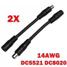 2Pcs 14AWG 8mm DC8020 Male To DC5521 Female DC Power Adapter Cable Cord US