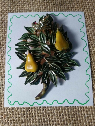 1960 Benedikt Lapel PIN Brooch Partridge in a Pear Tree - Picture 2 of 3