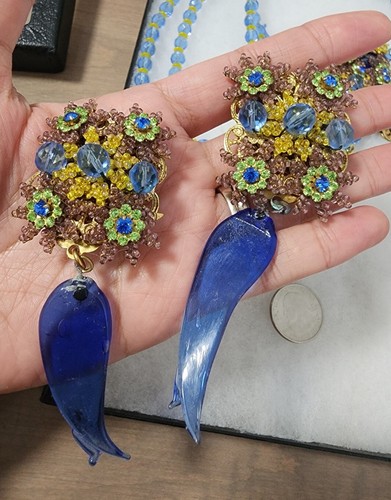 RARE ESTATE VINTAGE SIGNED STANLEY HAGLER NYC BLUE ART GLASS STATEMENT NECKLACE - Picture 12 of 16
