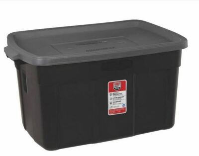 Rubbermaid Roughneck Tote Storage Box Container Black Lid, 31