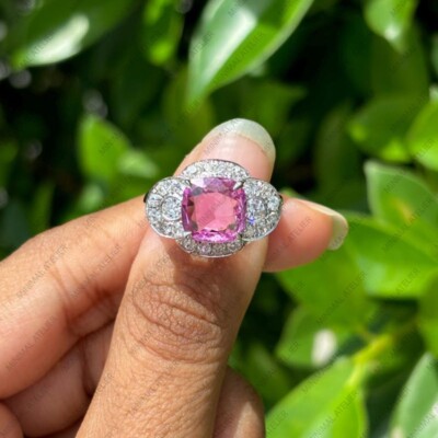 Sterling Silver Pink sapphire Stone Cubic Ziroconia Vintage Promise