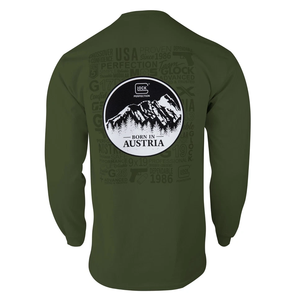Camiseta para hombre Glock Born In Austria verde militar manga larga 2Xl AP96069 Foto 3 de 3