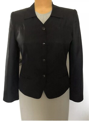 August Silk Collection Silk Blazer Sz 10/Euro 40 Classic Black Workwear Party