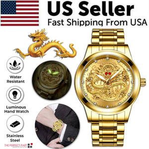 Regalo de negocios, reloj de cuarzo dorado con diamantes para hombre, clásico, acero inoxidable