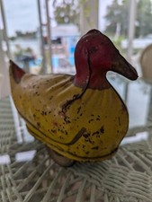 Antique 1920s Tin Duck Toy 6" Tall x 8 " Wide Yellow Red Friction Still works
