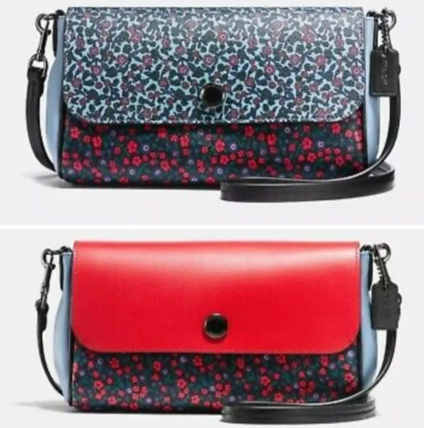 COACH ミニバッグ Coach F59535 Ranch Floral Blue/Red Reversible Turnlock Coated
