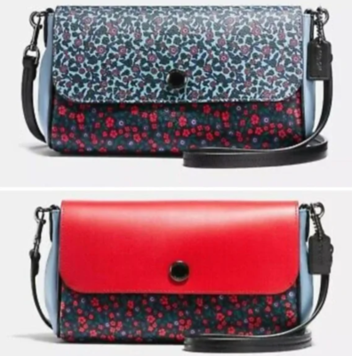 Coach F59535 Ranch Floral Blue/Red Reversible Turnlock Coated
